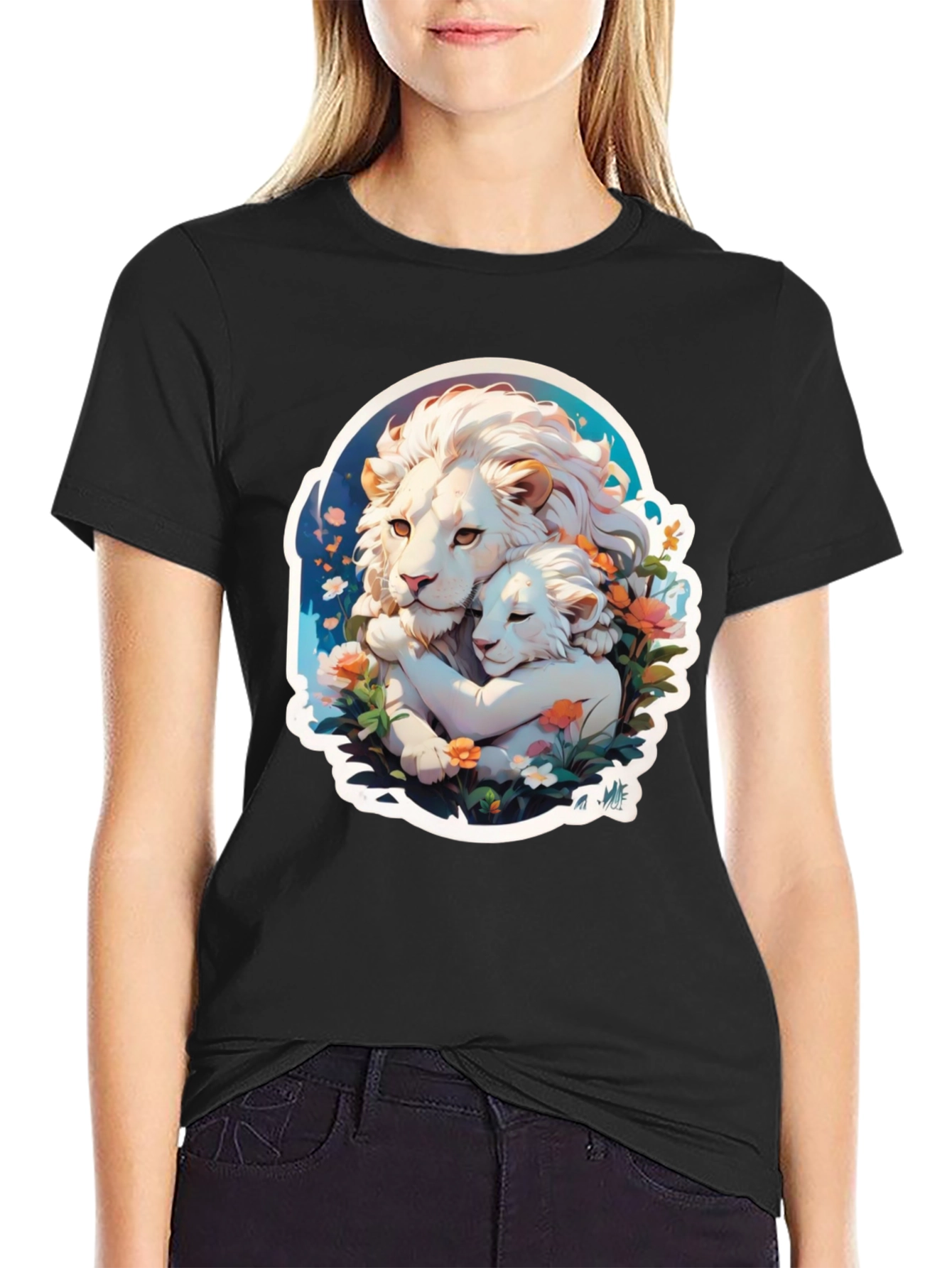 Lion Love Graphic T-Shirt - Black Cotton Tee