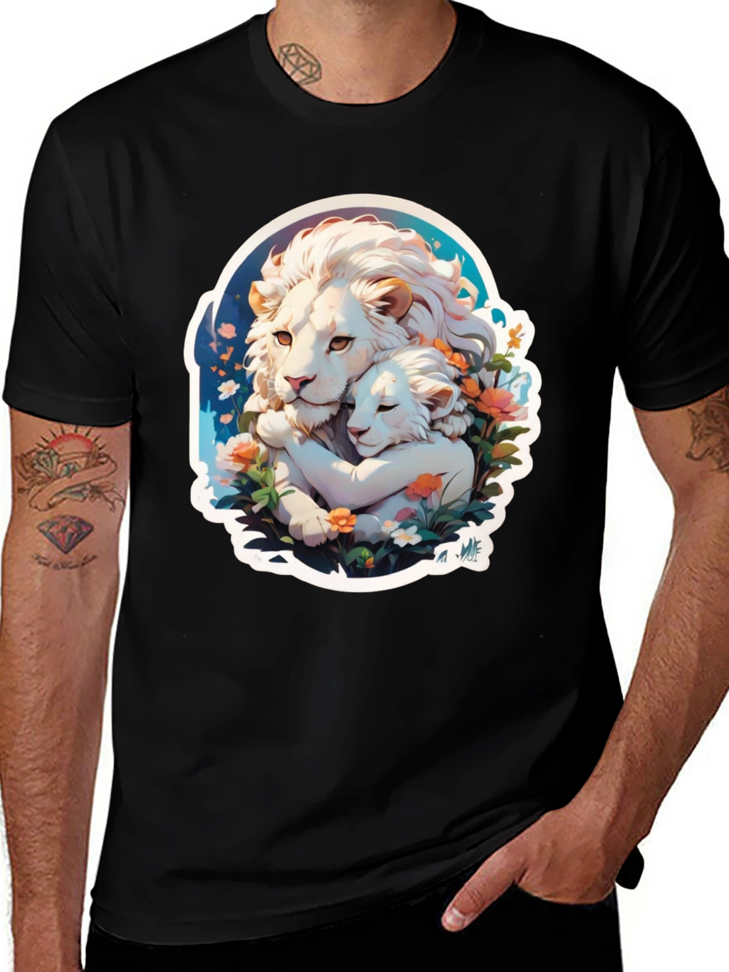 Lion Love Graphic T-Shirt - Black Cotton Tee