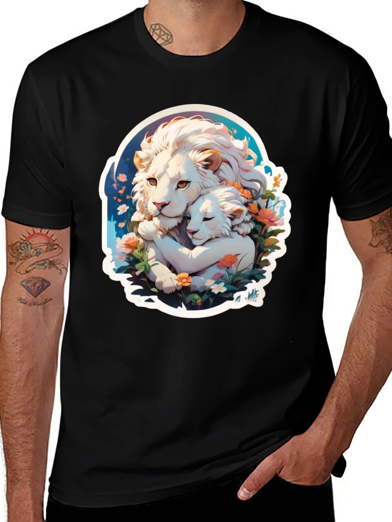 Lion Love Graphic T-Shirt - Black Cotton Tee