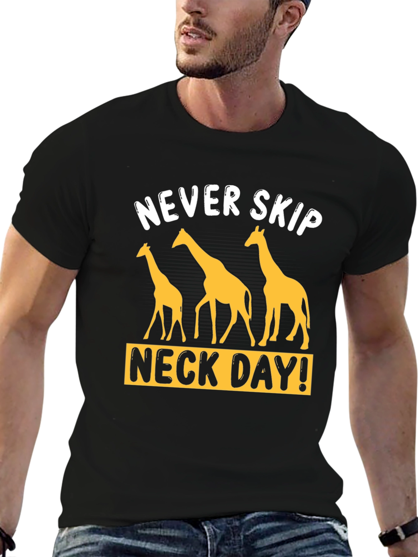 Never Skip Neck Day Giraffe Graphic T-Shirt