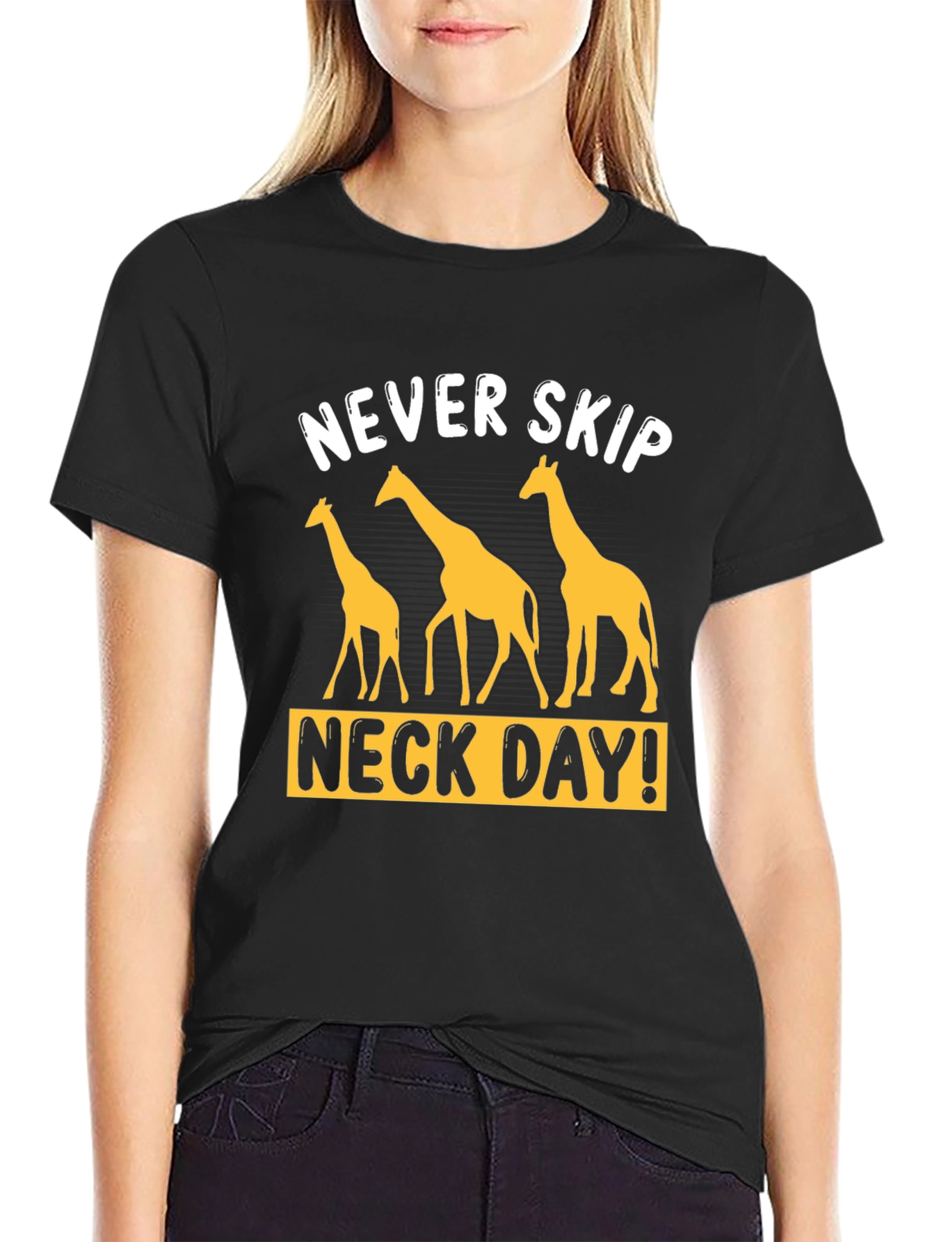 Never Skip Neck Day Giraffe Graphic T-Shirt