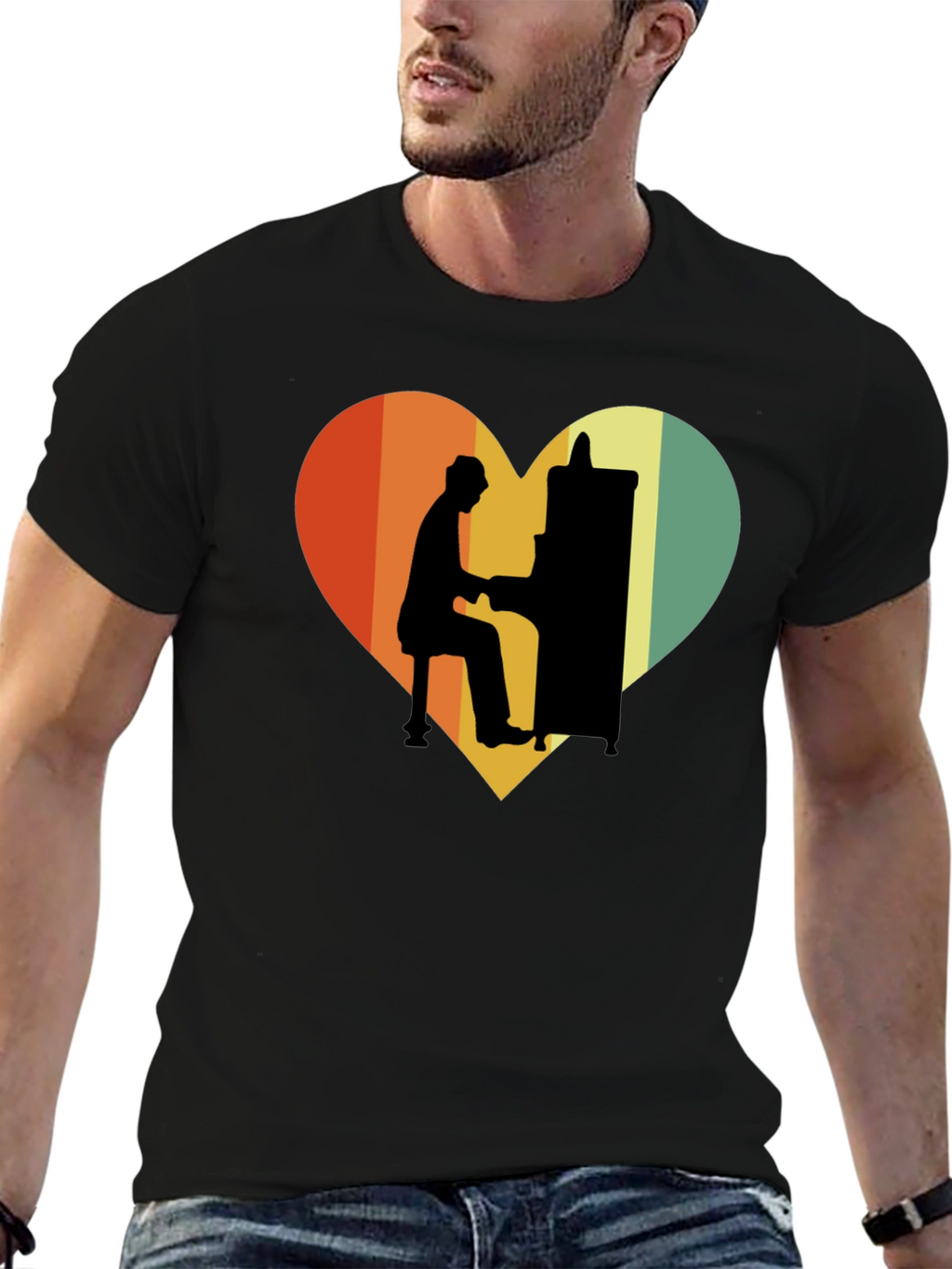 Retro Heart Piano Player Graphic T-Shirt