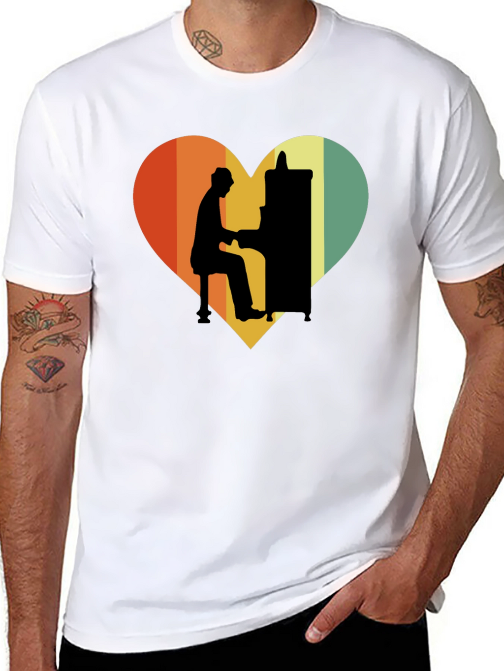 Retro Heart Piano Player Graphic T-Shirt