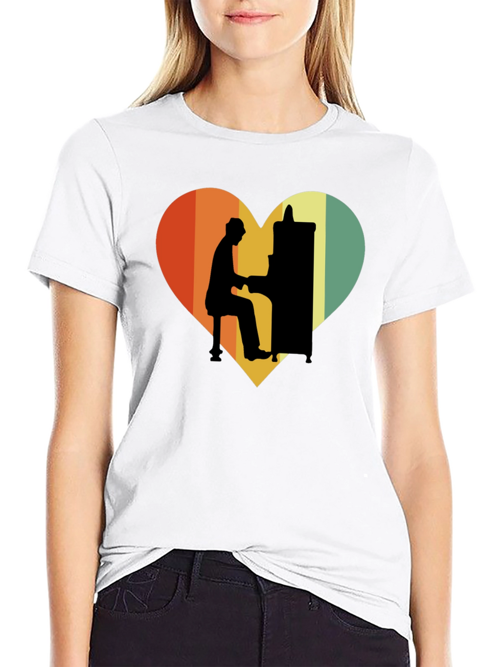 Retro Heart Piano Player Graphic T-Shirt