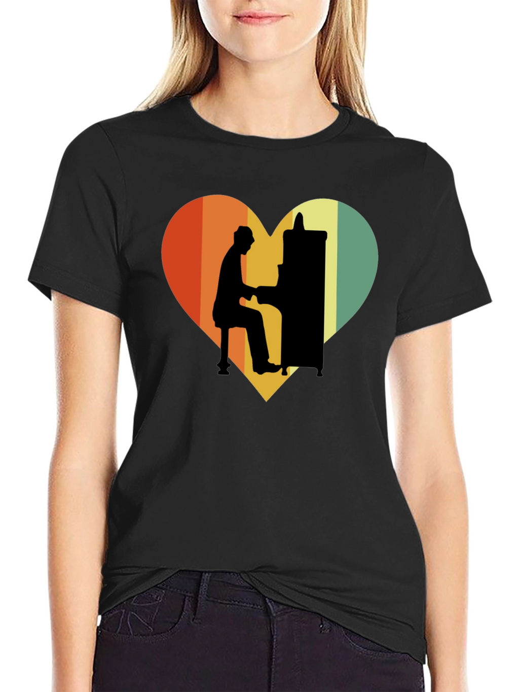 Retro Heart Piano Player Graphic T-Shirt