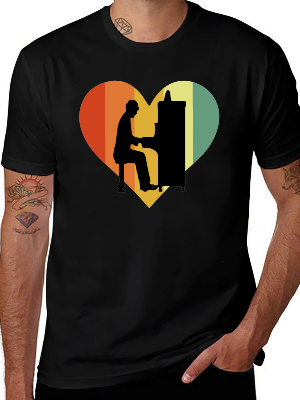 Retro Heart Piano Player Graphic T-Shirt