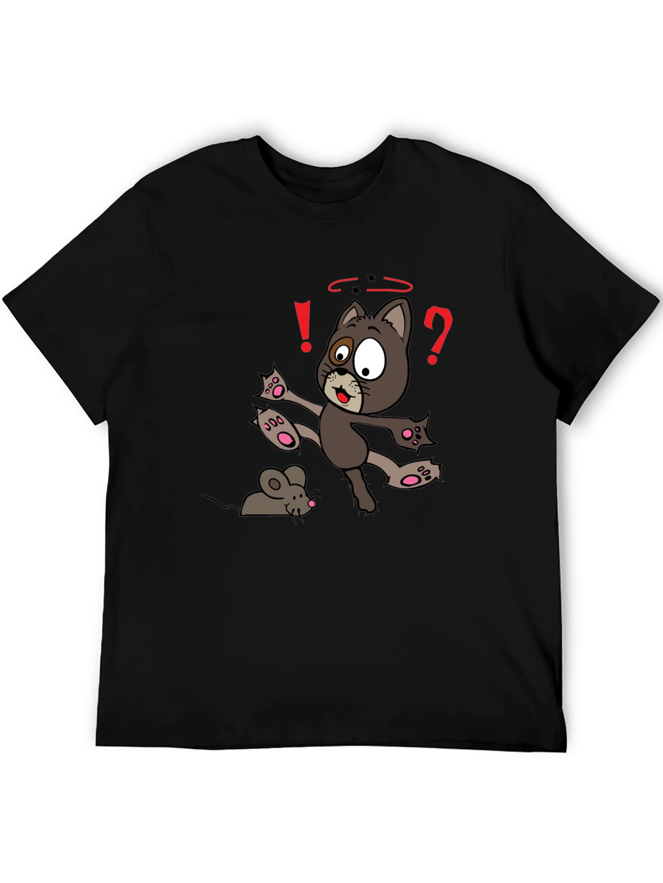 Cartoon Cat & Mouse Graphic T-Shirt - Black
