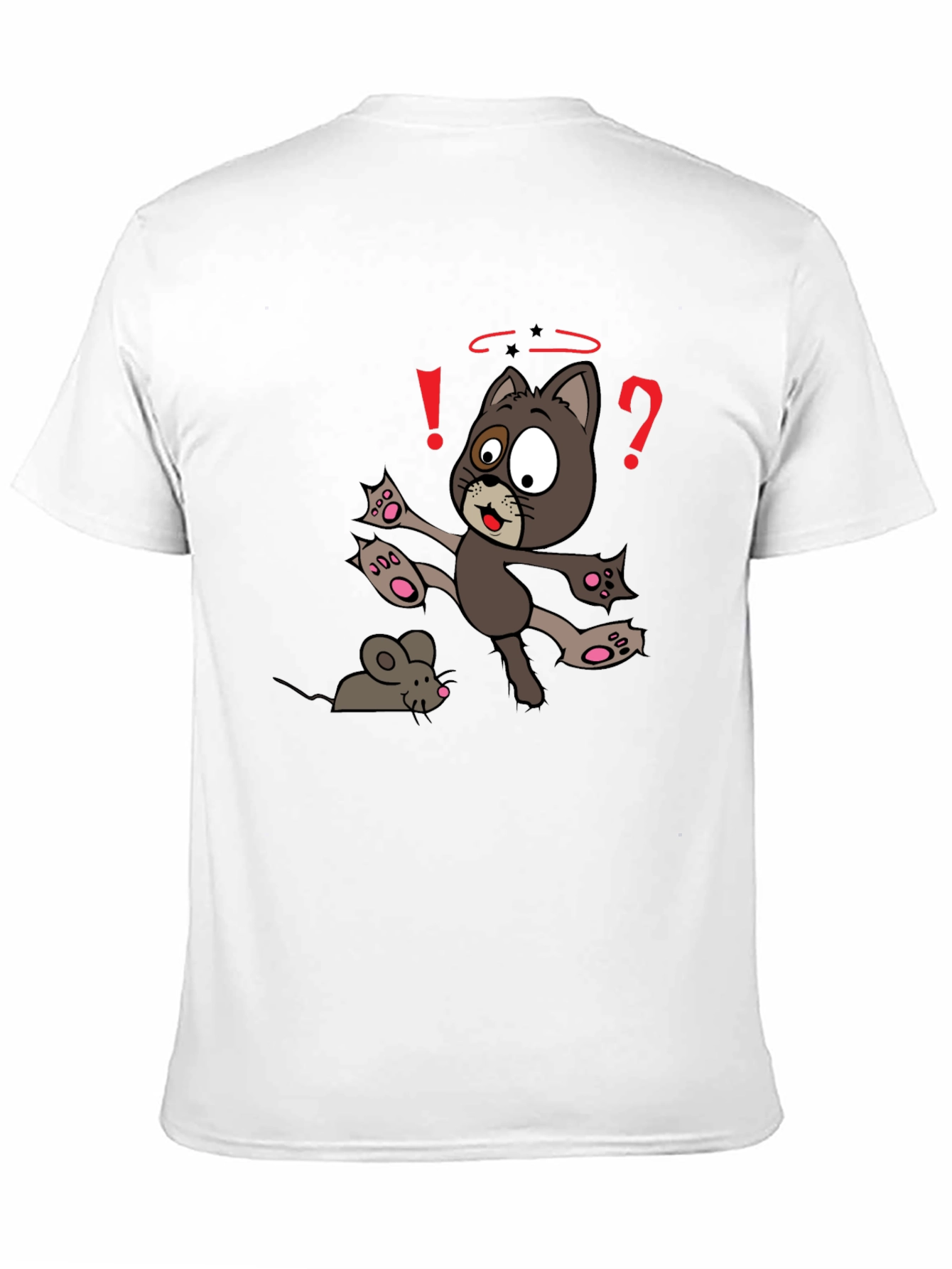 Cartoon Cat & Mouse Graphic T-Shirt - Black