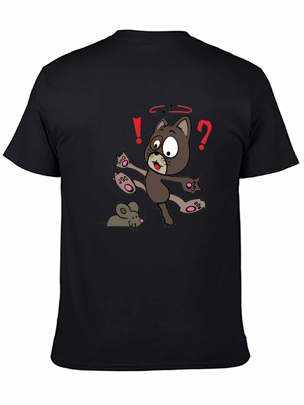 Cartoon Cat & Mouse Graphic T-Shirt - Black