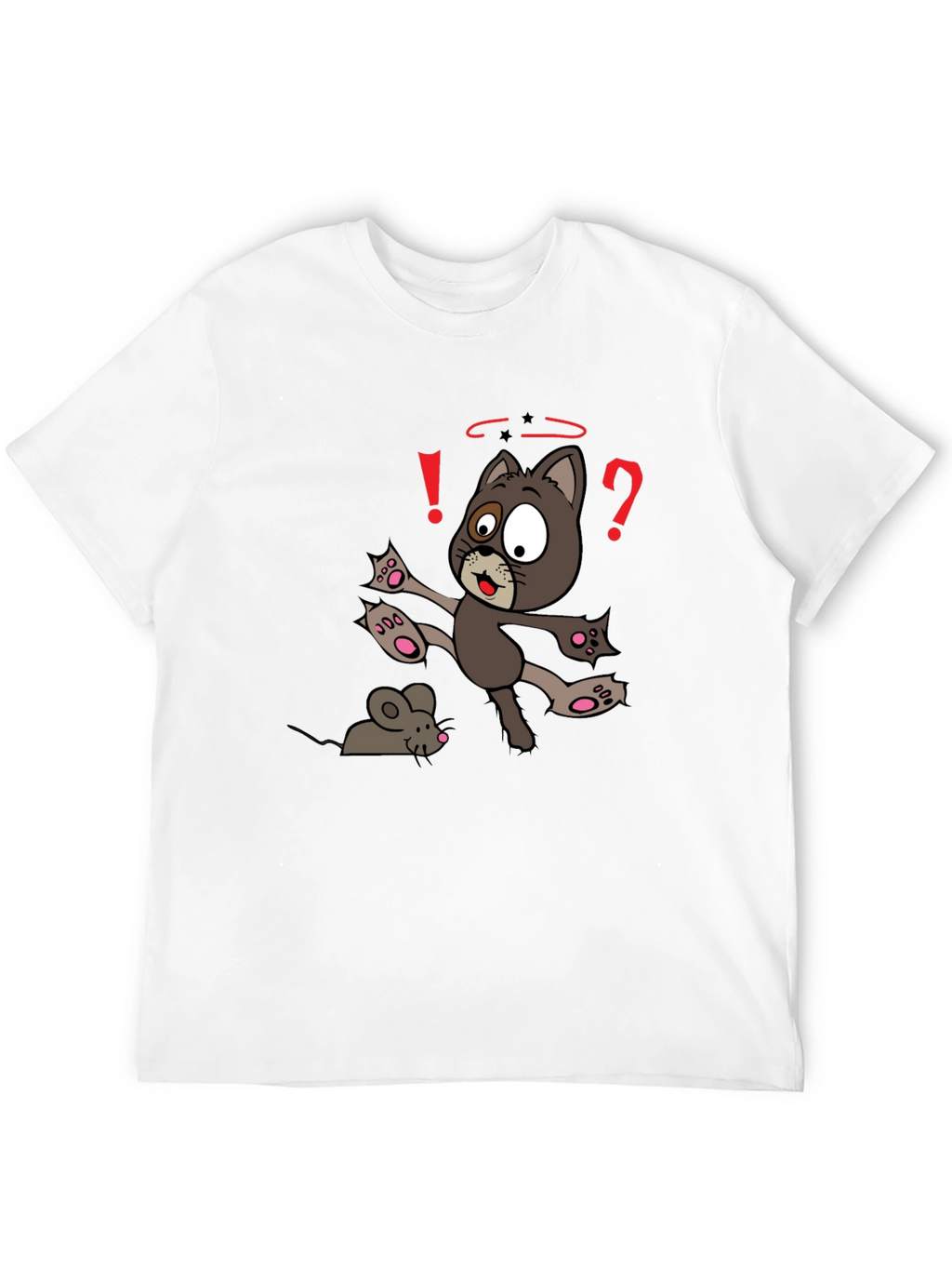 Cartoon Cat & Mouse Graphic T-Shirt - Black