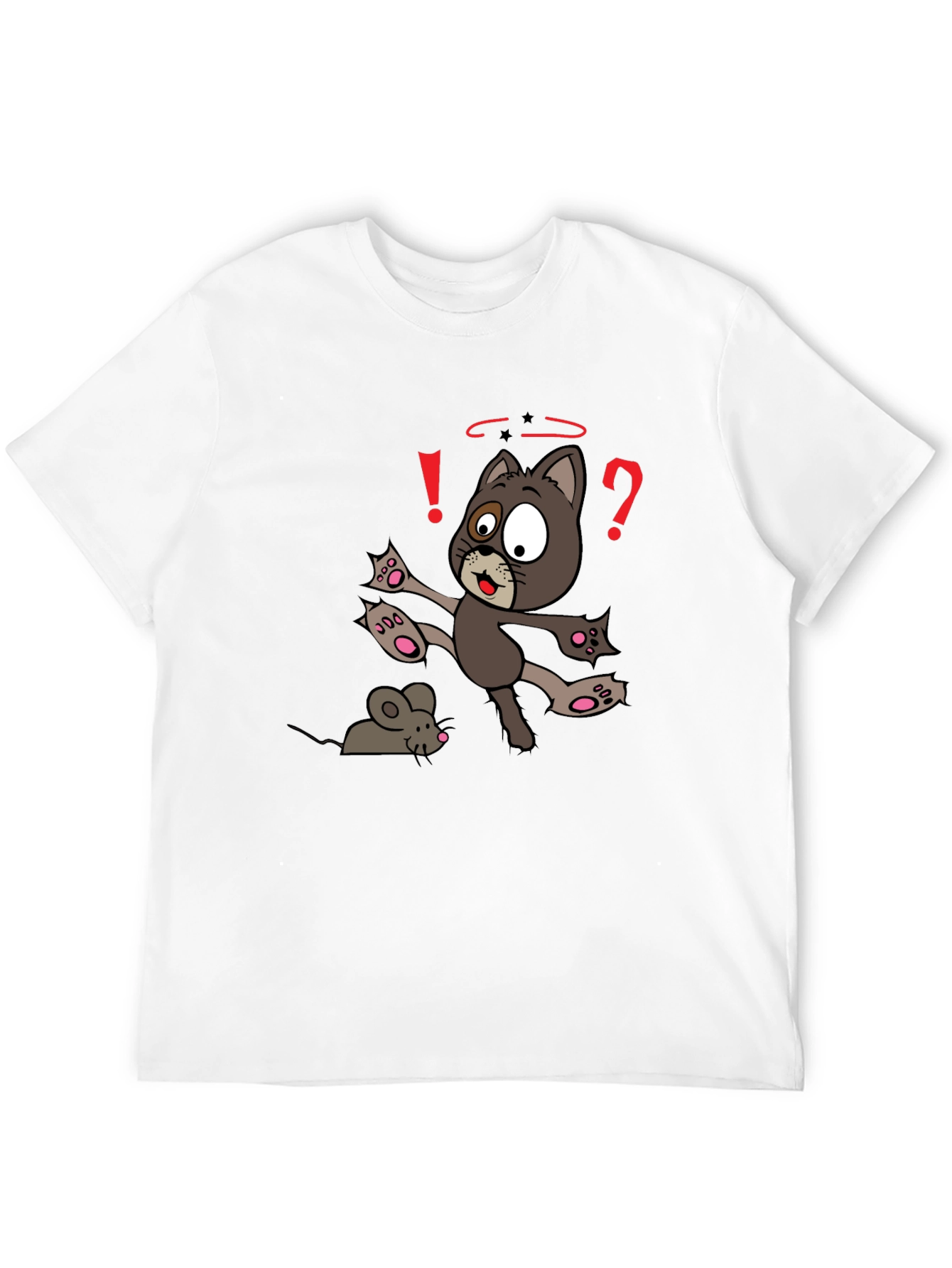 Cartoon Cat & Mouse Graphic T-Shirt - Black