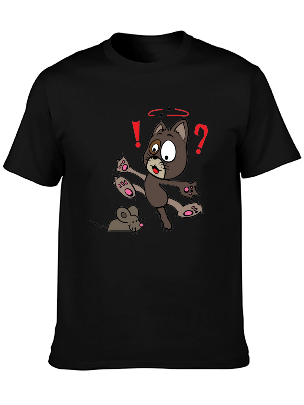 Cartoon Cat & Mouse Graphic T-Shirt - Black