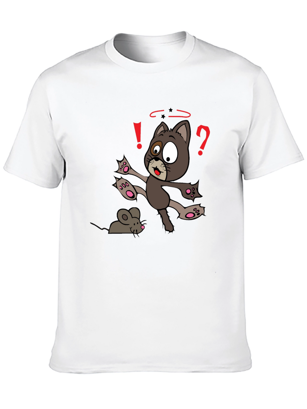 Cartoon Cat & Mouse Graphic T-Shirt - Black
