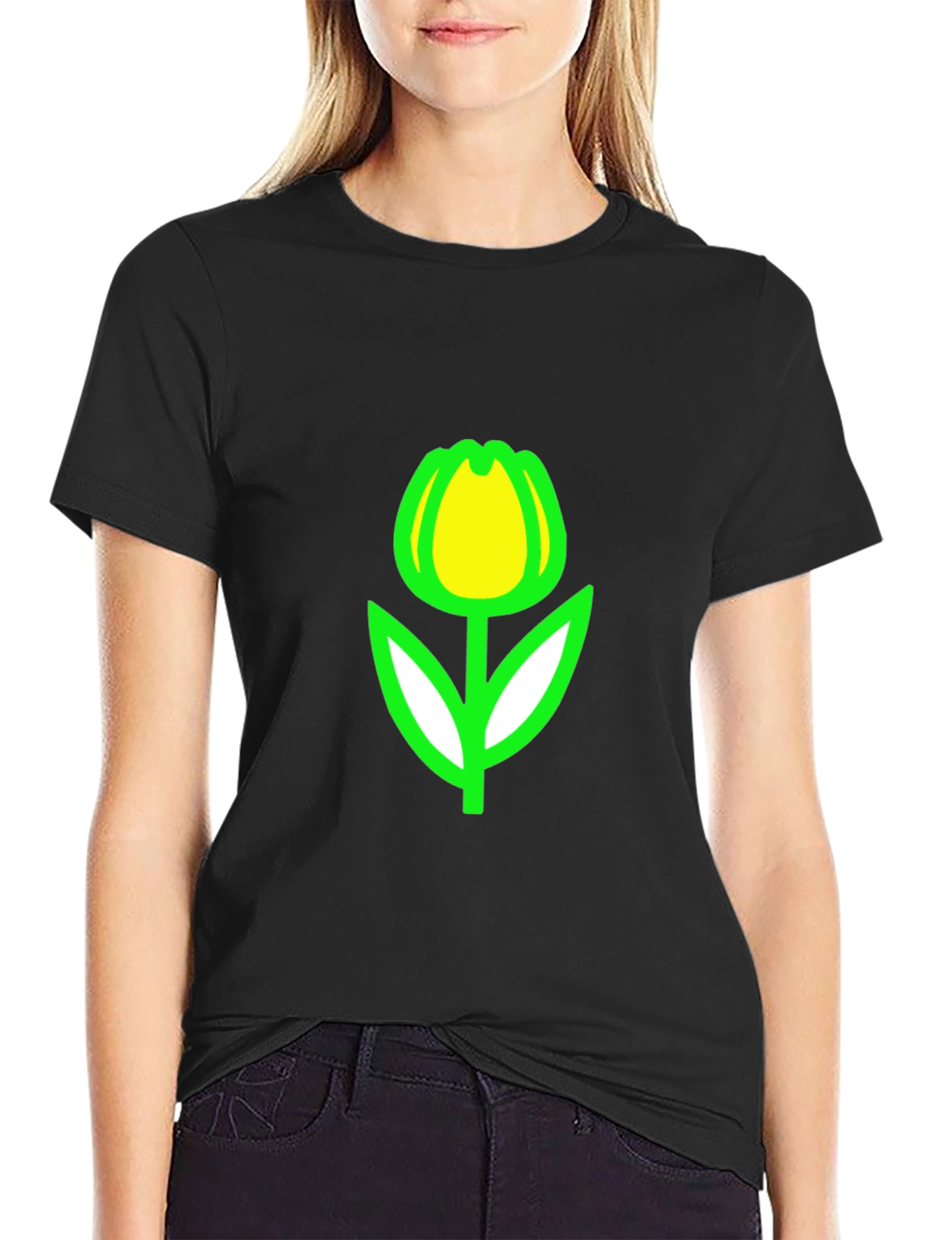 Tulip Graphic Tee - Black Casual T-Shirt