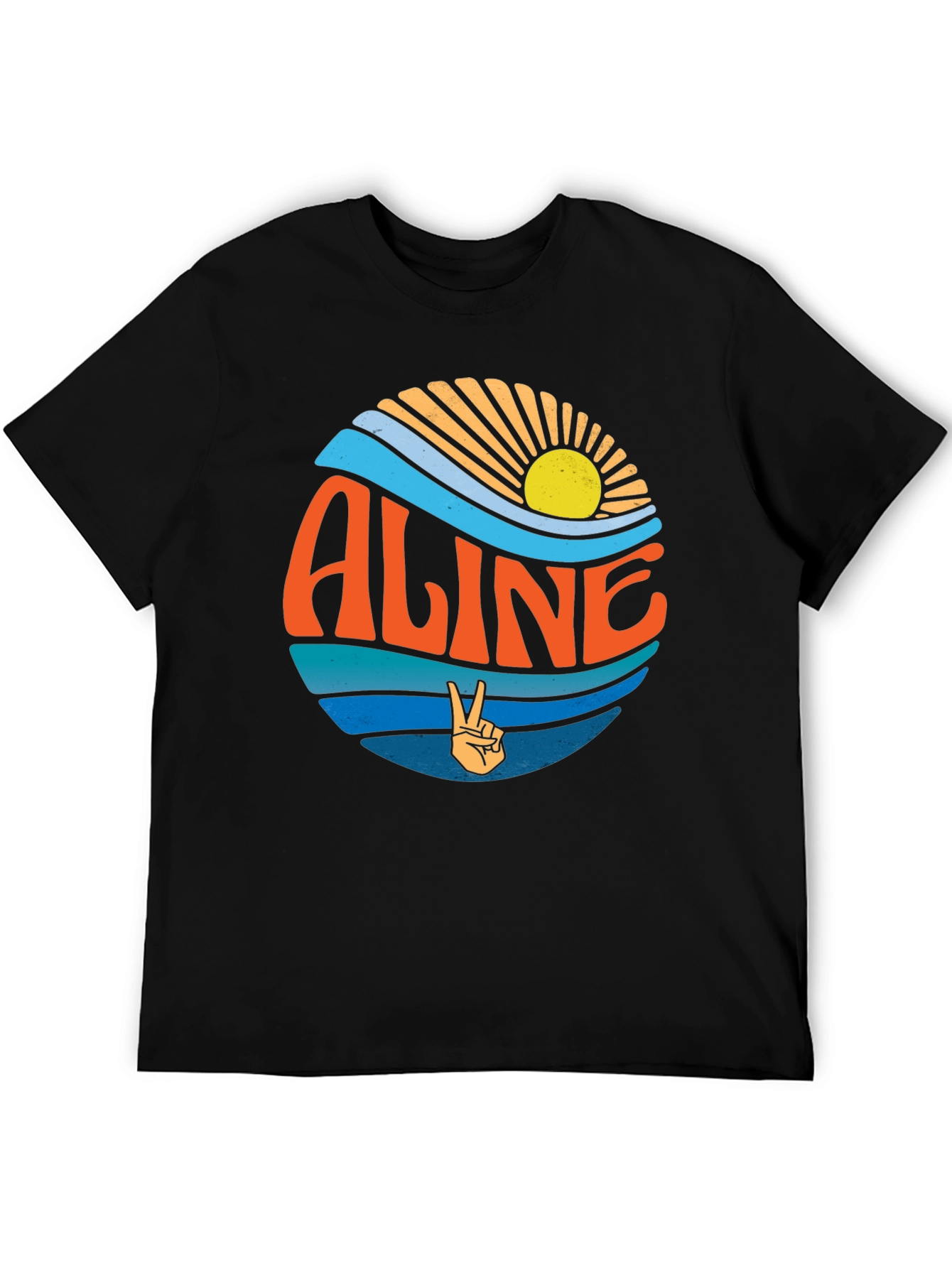 Aline Retro Sunset Peace Sign Black T-Shirt