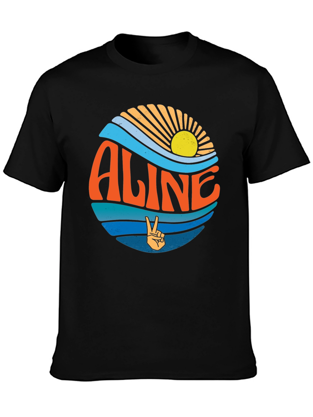 Aline Retro Sunset Peace Sign Black T-Shirt