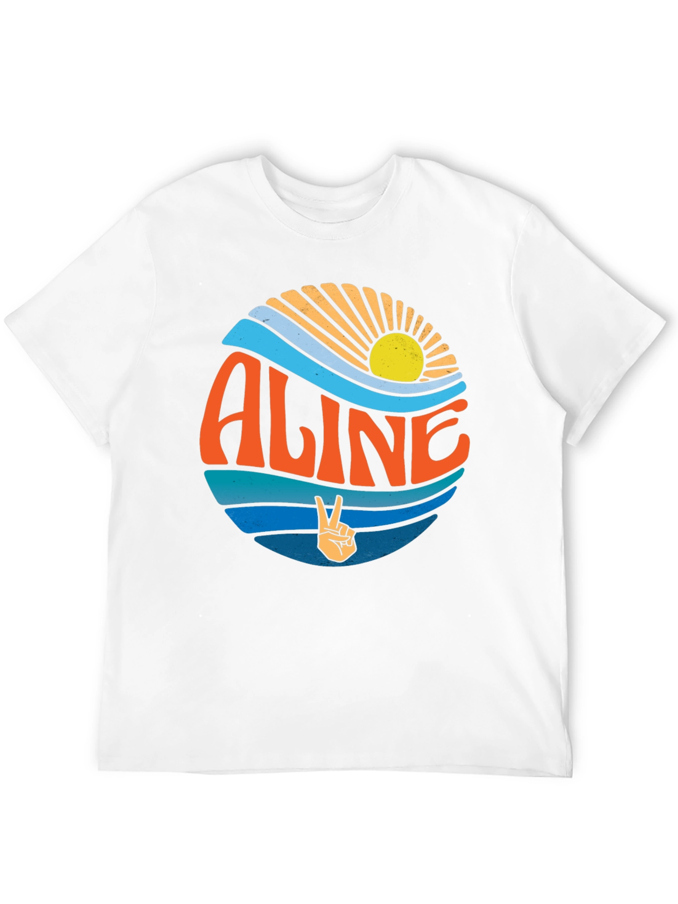 Aline Retro Sunset Peace Sign Black T-Shirt
