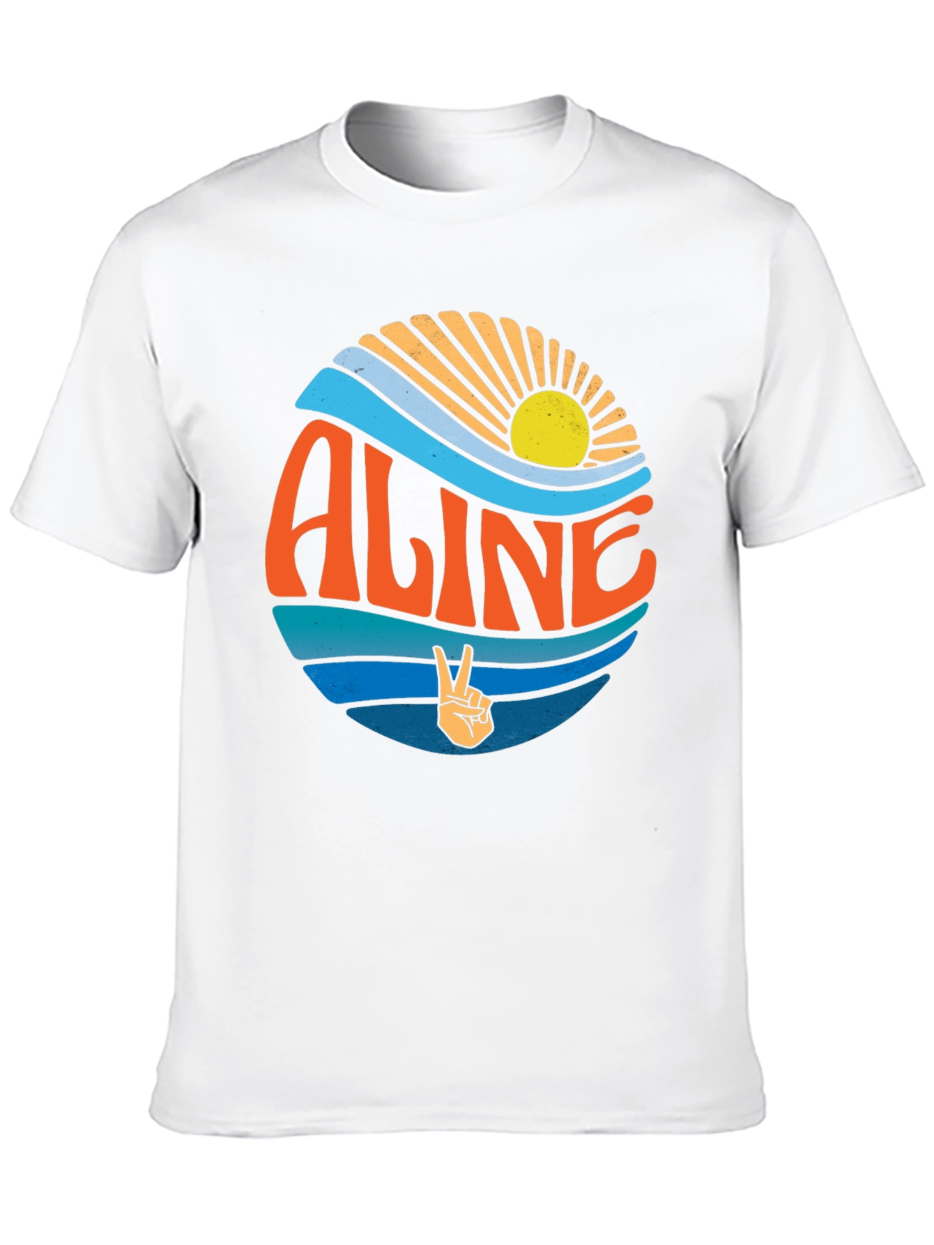 Aline Retro Sunset Peace Sign Black T-Shirt
