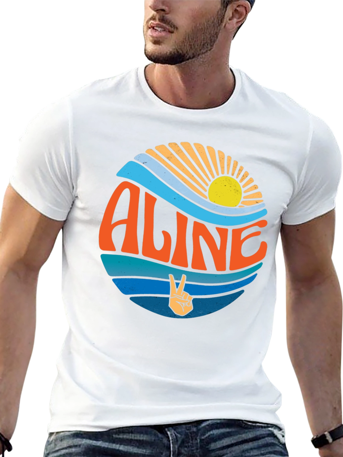 Aline Retro Sunset Peace Sign Black T-Shirt