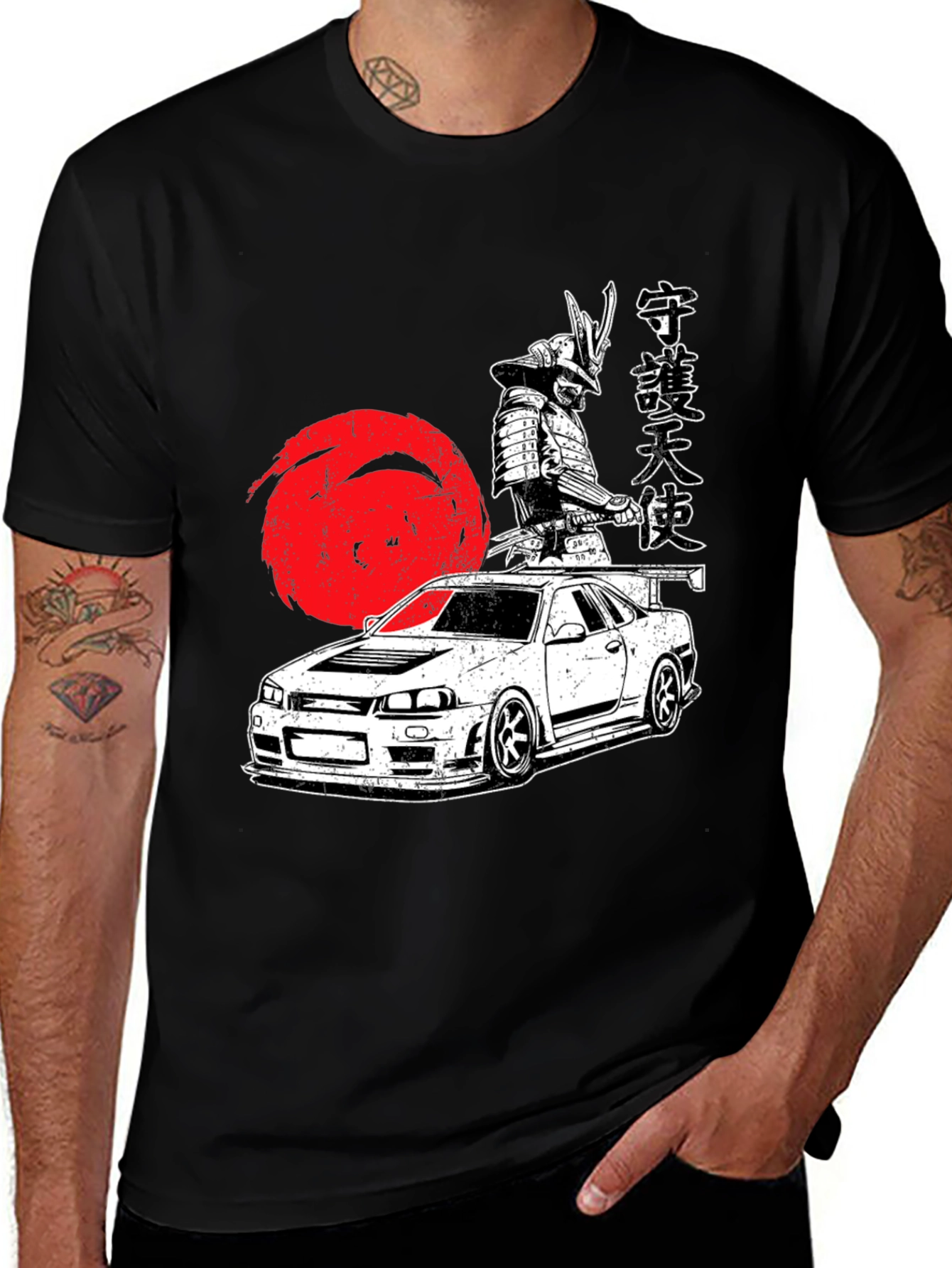 Samurai Car Graphic Tee - Cool Japanese Style