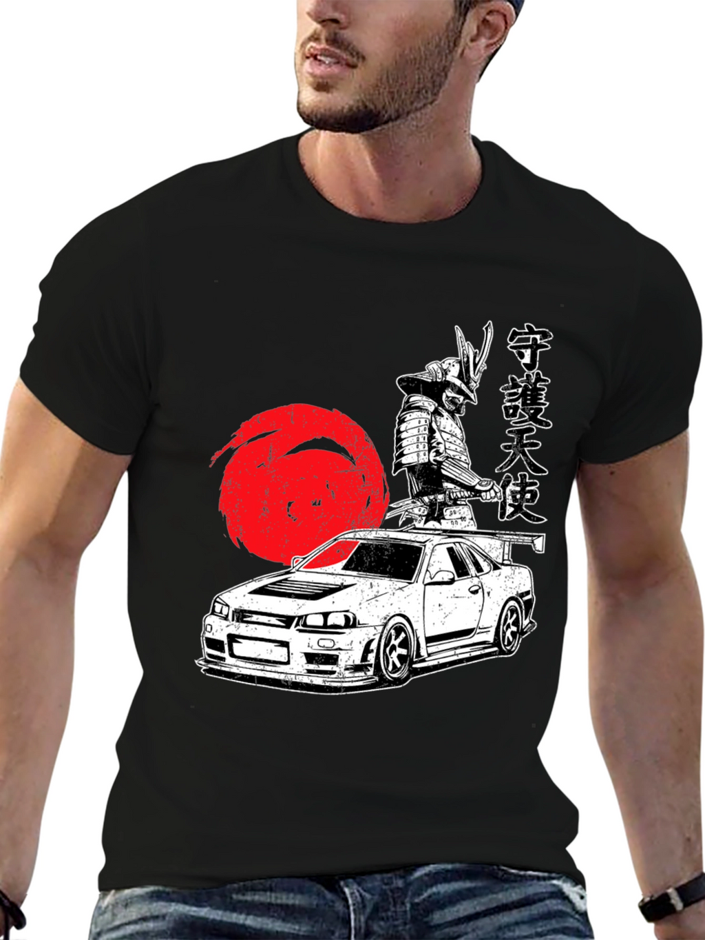 Samurai Car Graphic Tee - Cool Japanese Style