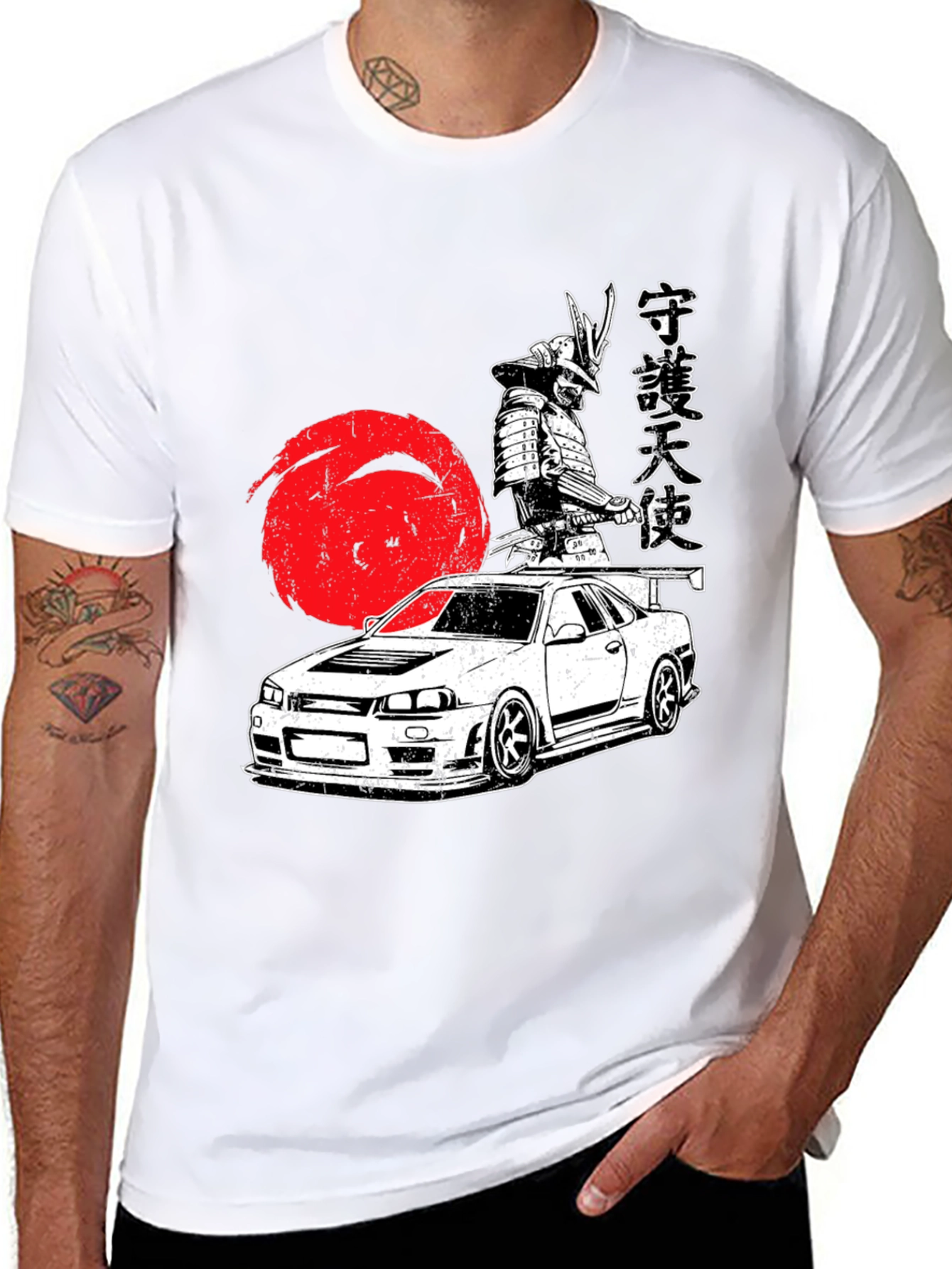 Samurai Car Graphic Tee - Cool Japanese Style