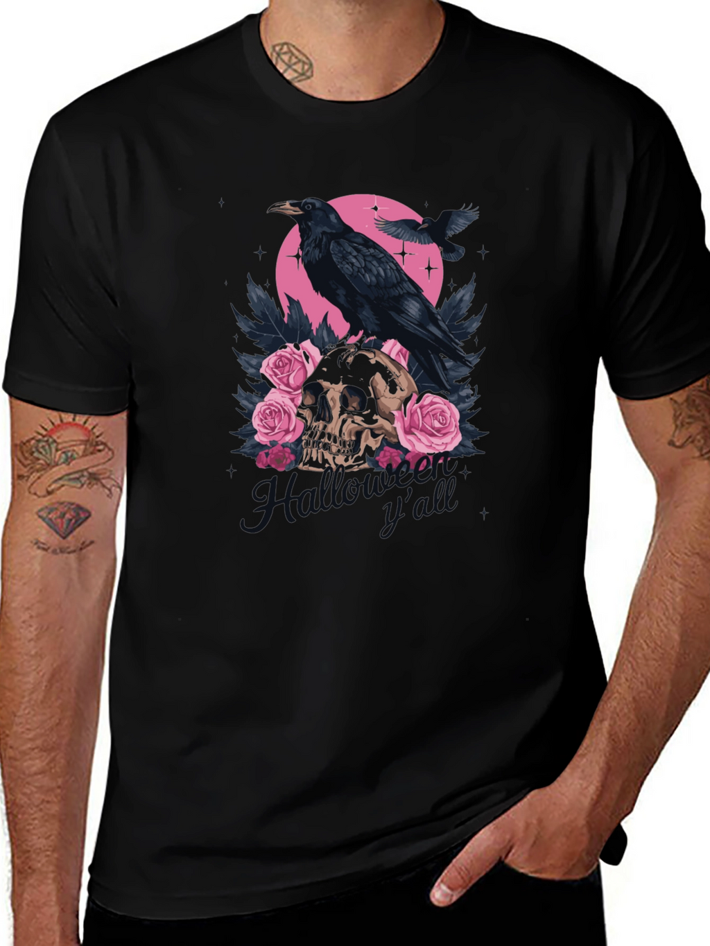 Raven Skull Roses Graphic Tee