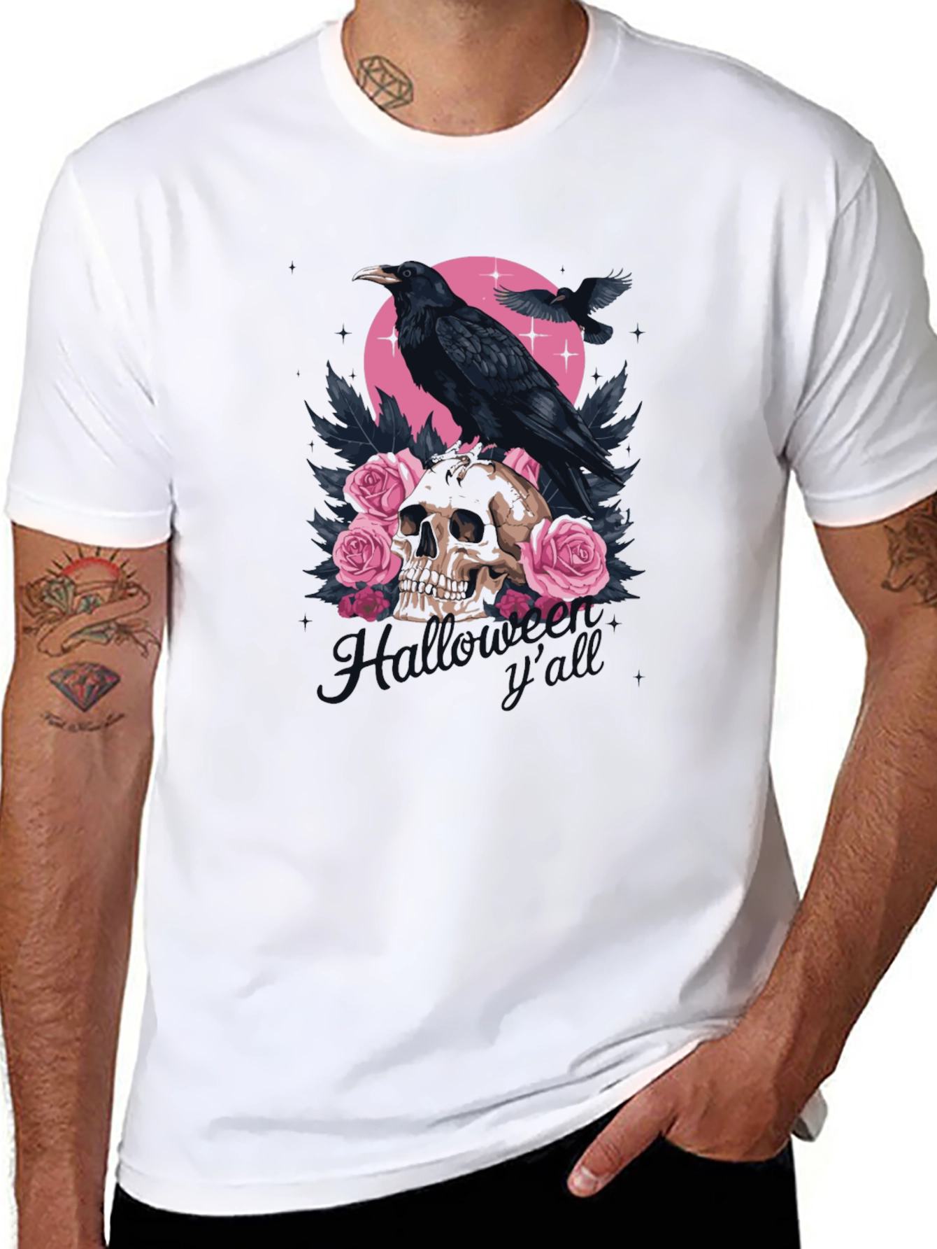 Raven Skull Roses Graphic Tee