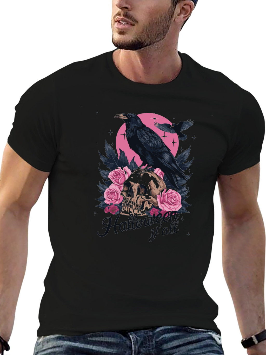 Raven Skull Roses Graphic Tee