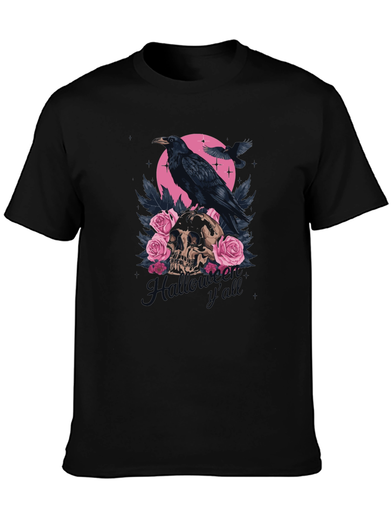 Raven Skull Roses Graphic Tee