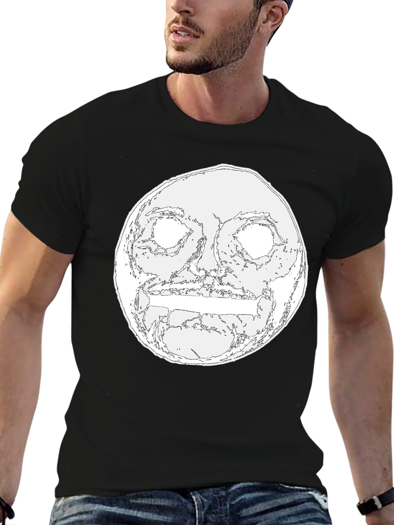 Mens Black Graphic Tee - Moon Face Design