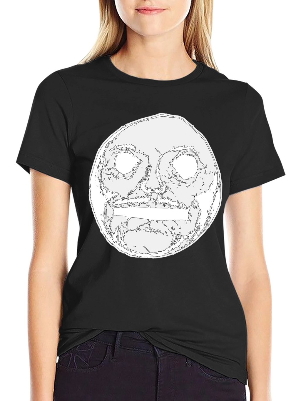 Mens Black Graphic Tee - Moon Face Design