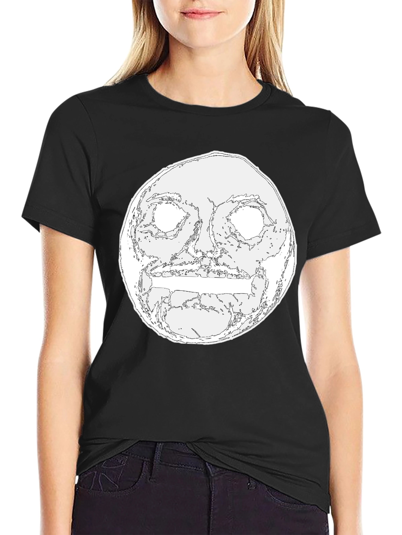 Mens Black Graphic Tee - Moon Face Design