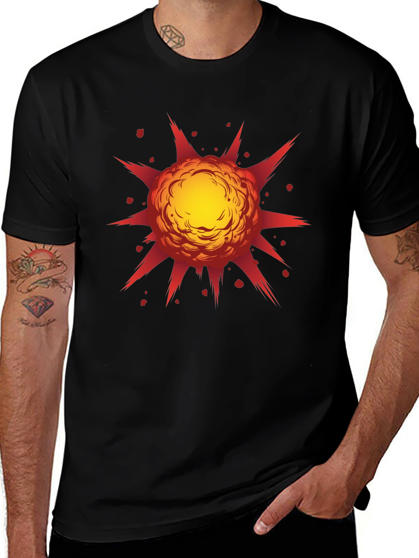 Explosive Graphic Print Black T-Shirt