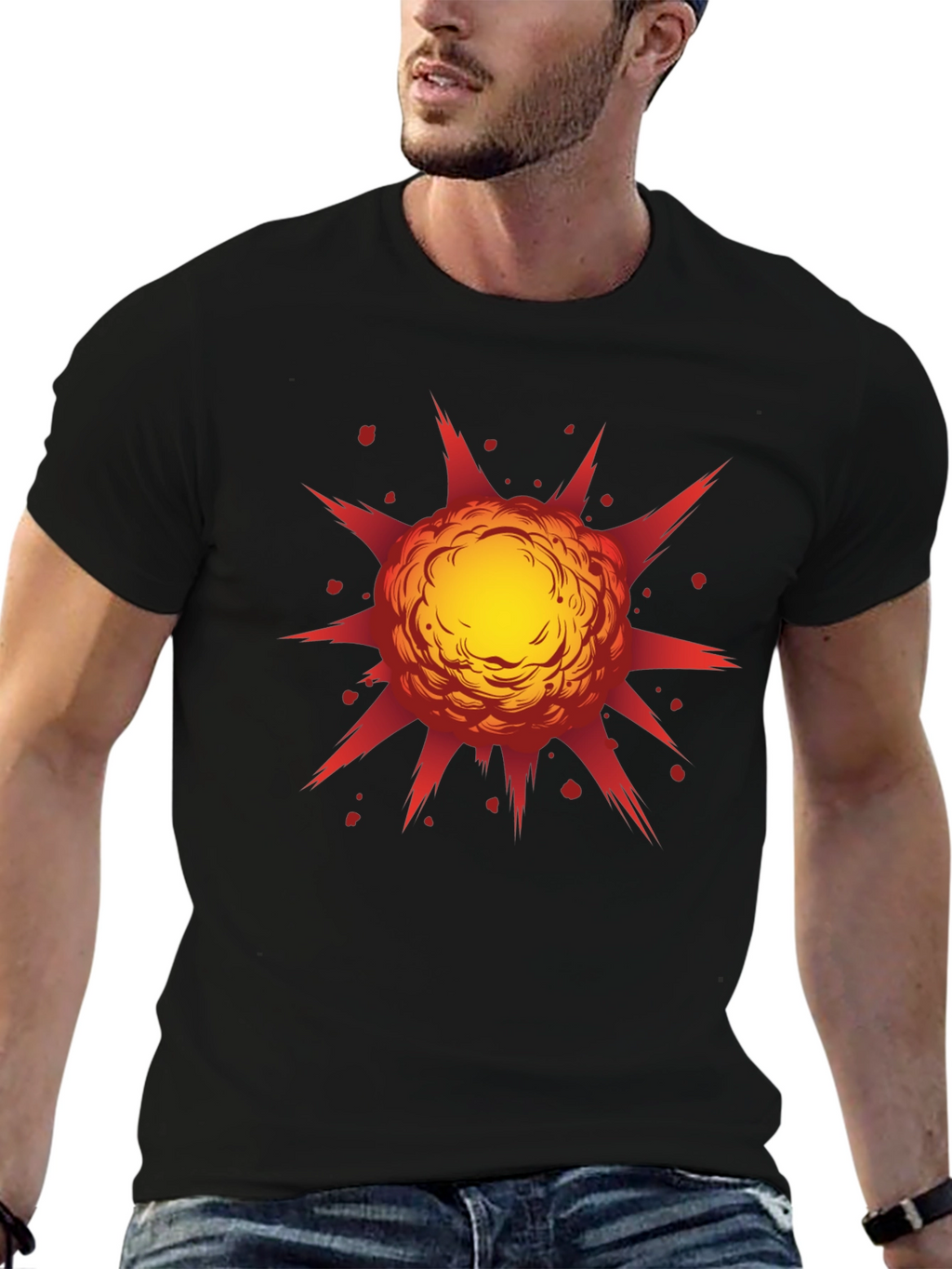 Explosive Graphic Print Black T-Shirt
