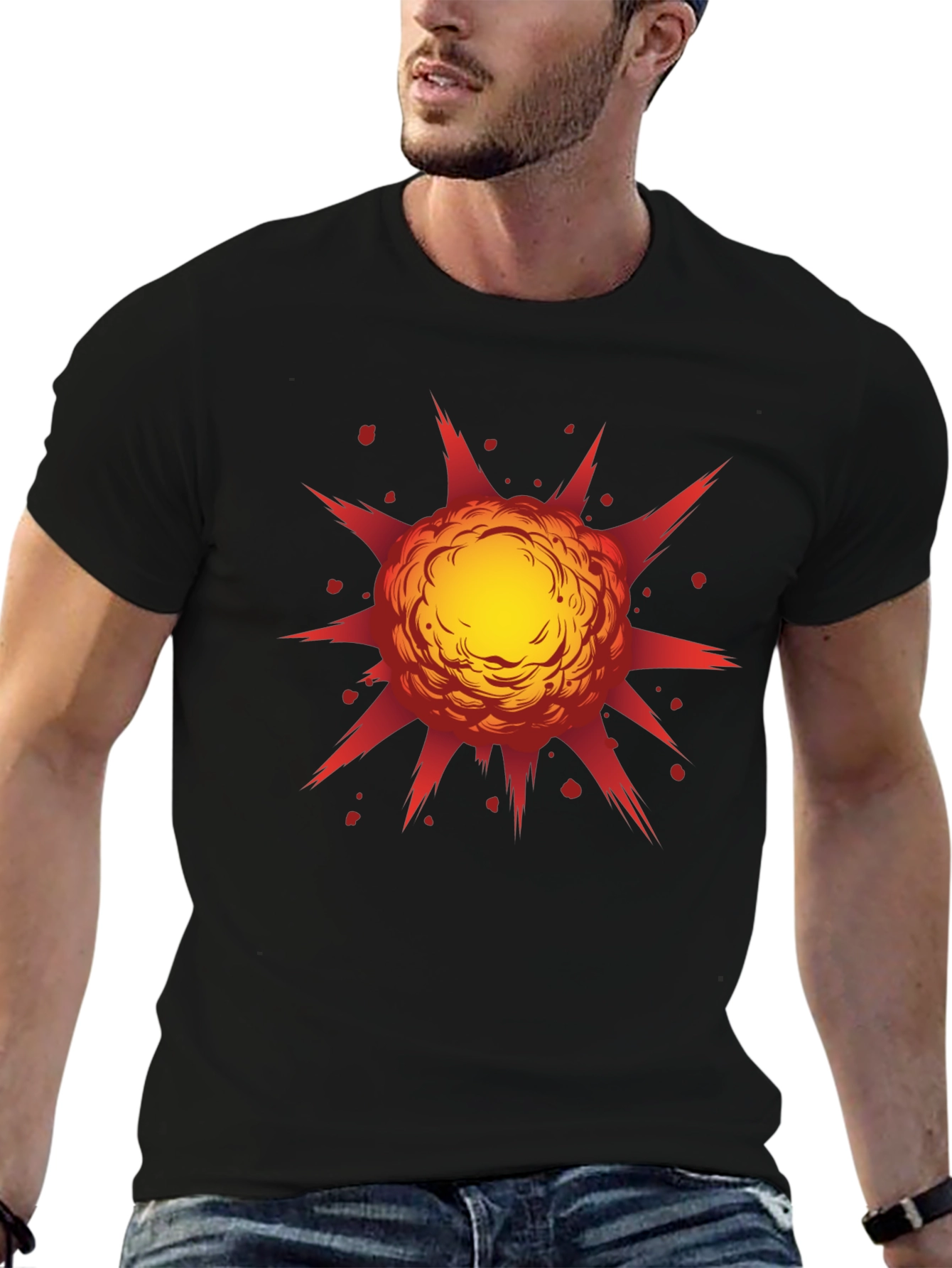 Explosive Graphic Print Black T-Shirt
