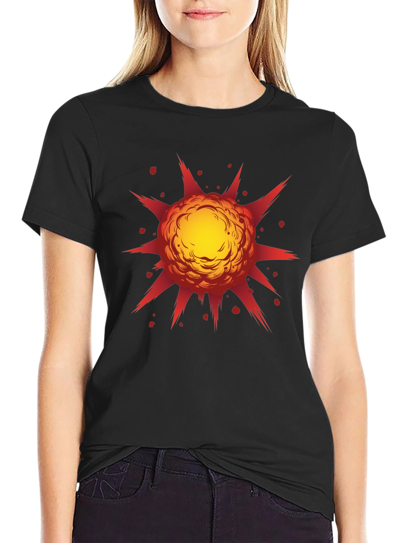 Explosive Graphic Print Black T-Shirt
