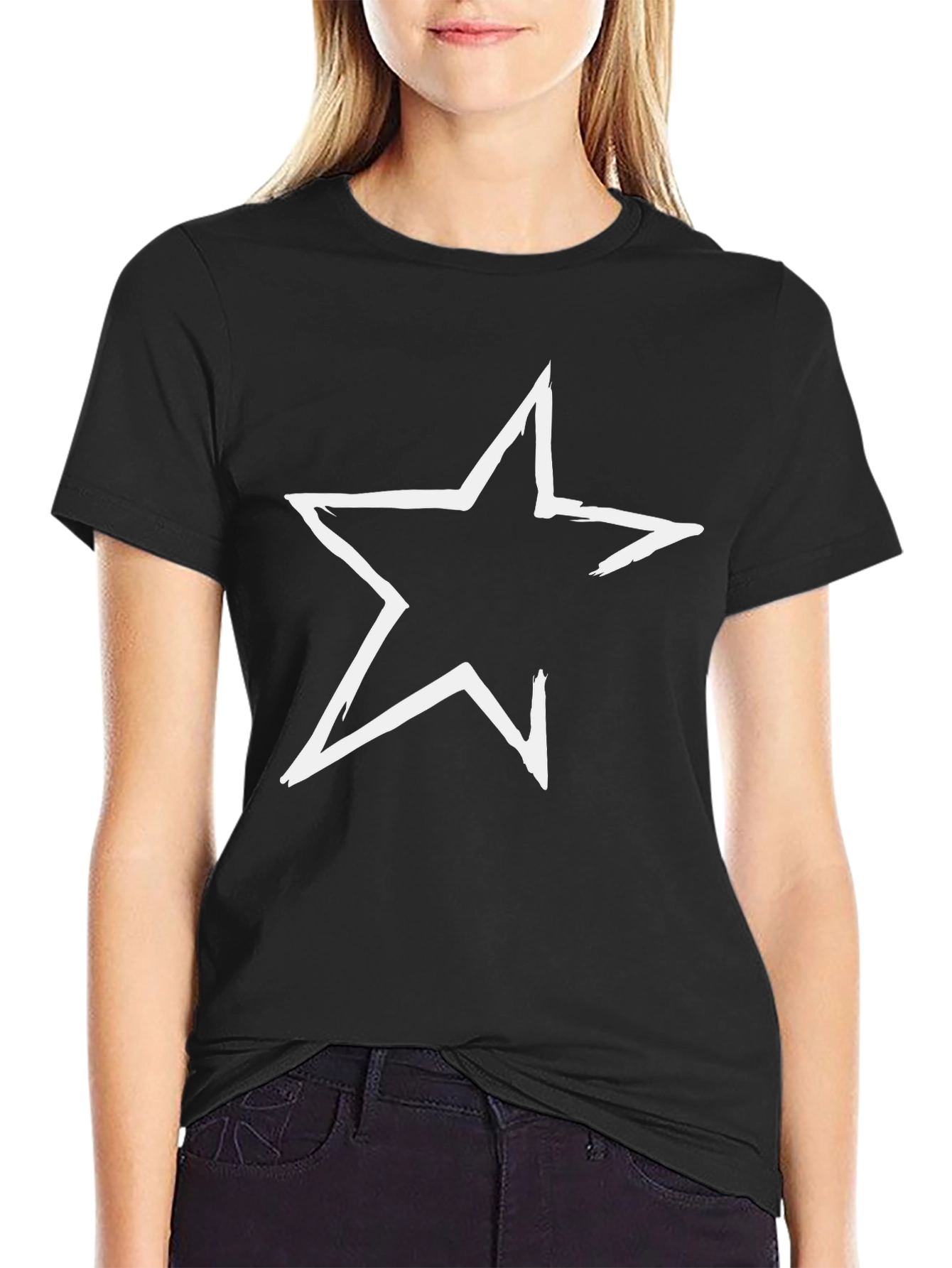 Bold Star Graphic Tee - Casual Black T-Shirt