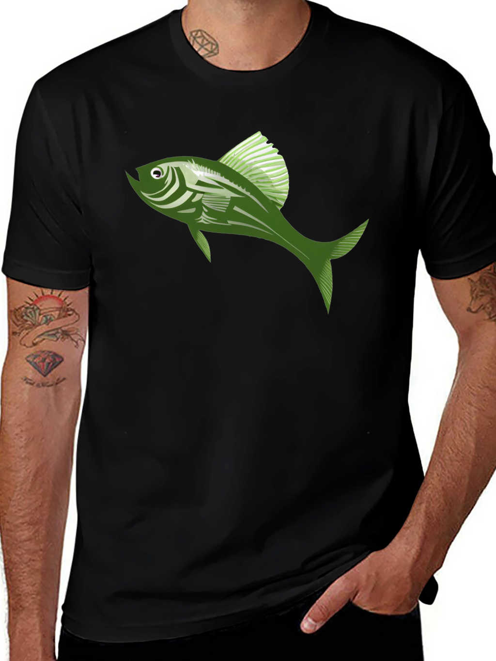Cool Fish Graphic Tee - Stylish Black Cotton T-Shirt