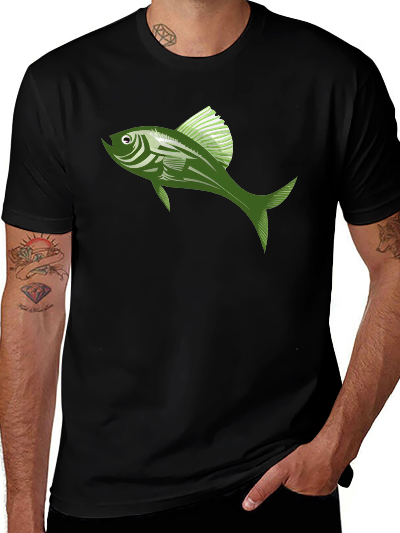Cool Fish Graphic Tee - Stylish Black Cotton T-Shirt