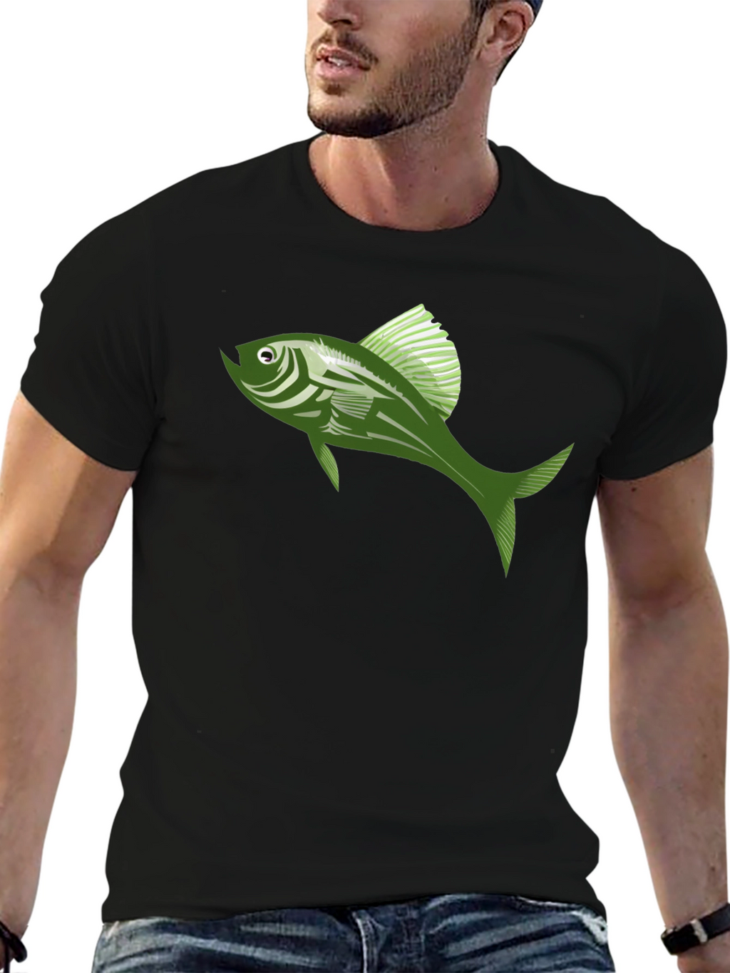 Cool Fish Graphic Tee - Stylish Black Cotton T-Shirt