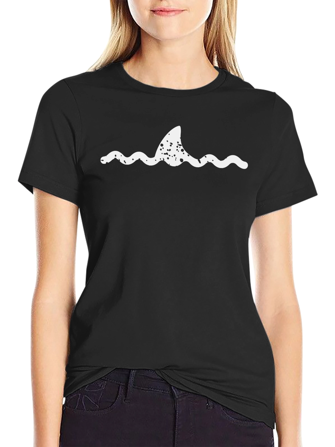 Shark Fin Waves Black T-Shirt