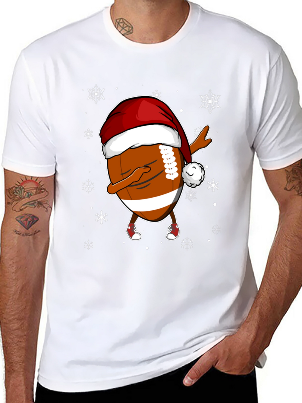 Funny Christmas Football Dabbing Santa Hat Tee
