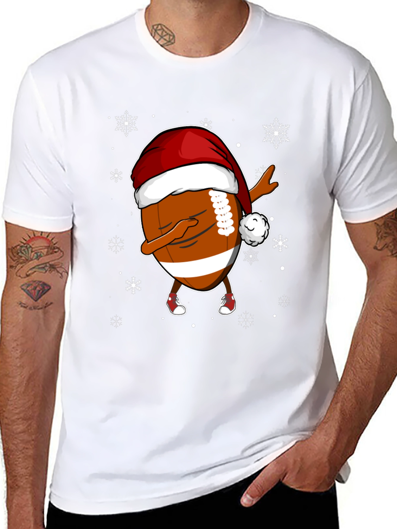 Funny Christmas Football Dabbing Santa Hat Tee