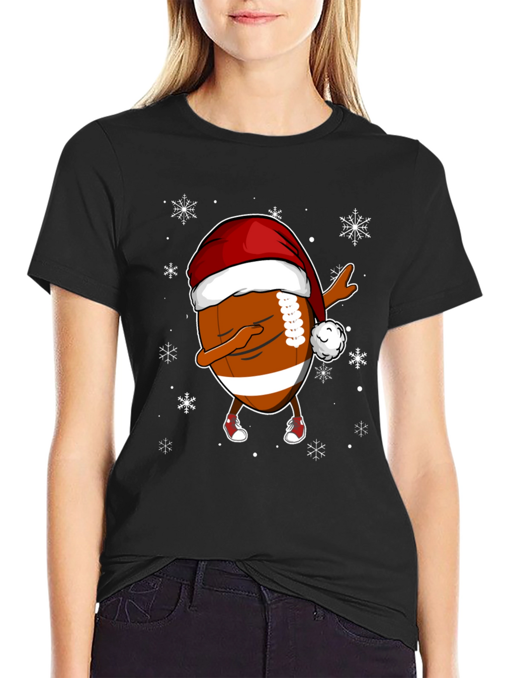 Funny Christmas Football Dabbing Santa Hat Tee