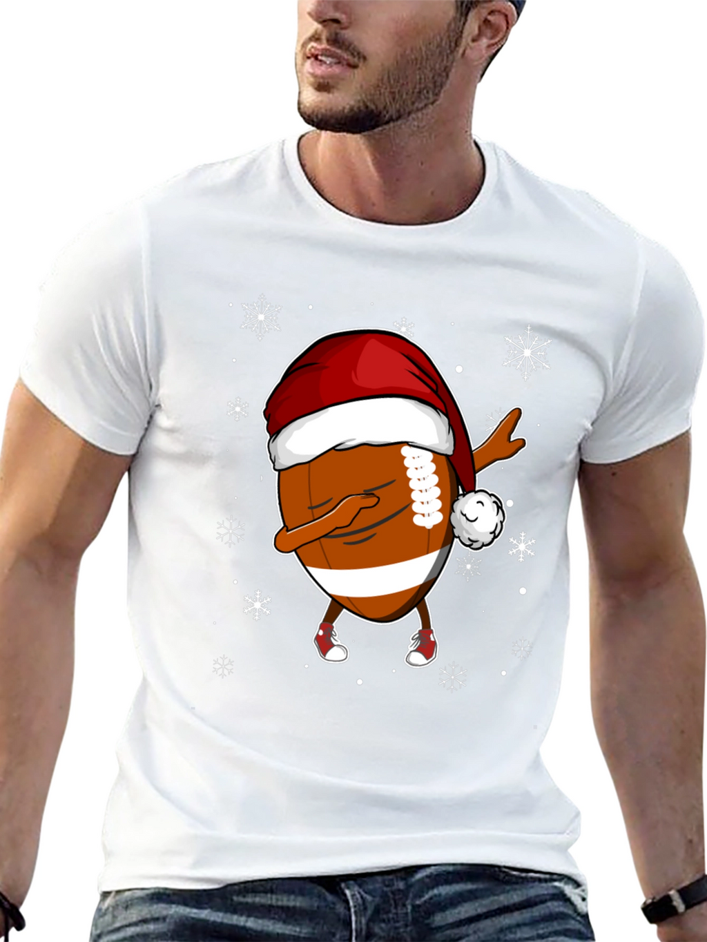 Funny Christmas Football Dabbing Santa Hat Tee