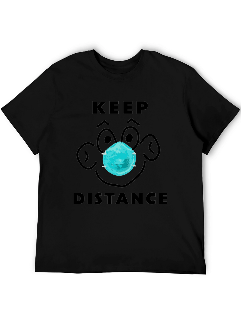 Keep Distance Cartoon Face Graphic Tee - Black
