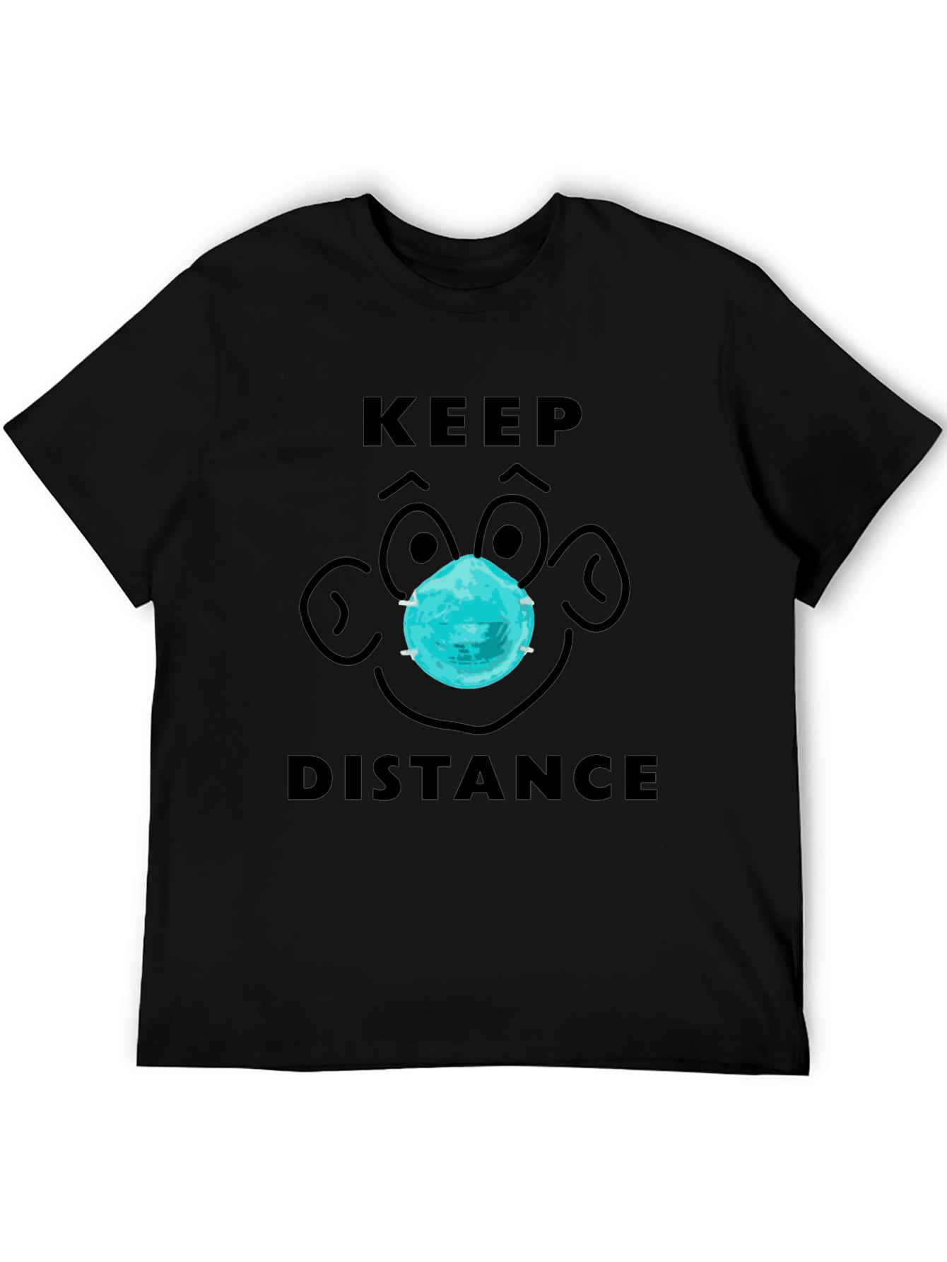 Keep Distance Cartoon Face Graphic Tee - Black