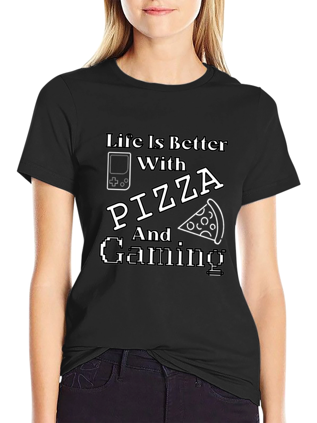 Life Is Better With Pizza and Gaming Black T-Shirt