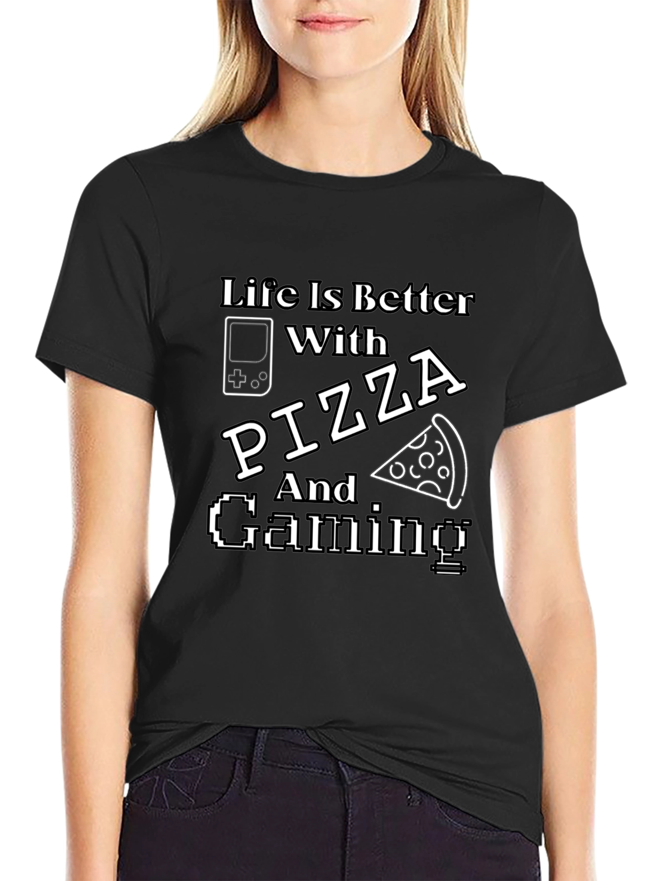 Life Is Better With Pizza and Gaming Black T-Shirt